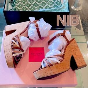 NIB KATE SPADE platform sandals 5 1/2” Multi grain leather beige tan blushpink 8